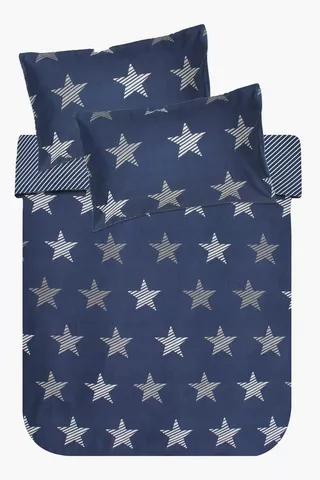 Microfibre Stripes And Stars Bed In A Bag Duvet Cover Set