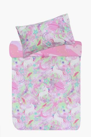 Polycotton Printed Unicorn Glow In The Dark Duvet Cover Set