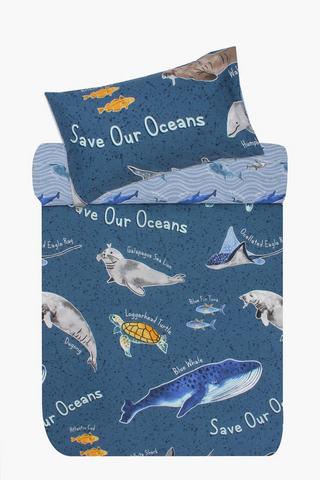 Polycotton Printed Ocean Glow In The Dark Reversible Duvet Cover Set
