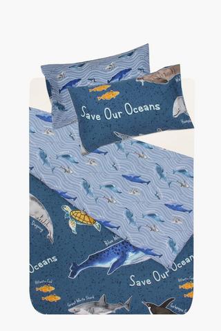 Polycotton Printed Ocean Glow In The Dark Reversible Duvet Cover Set