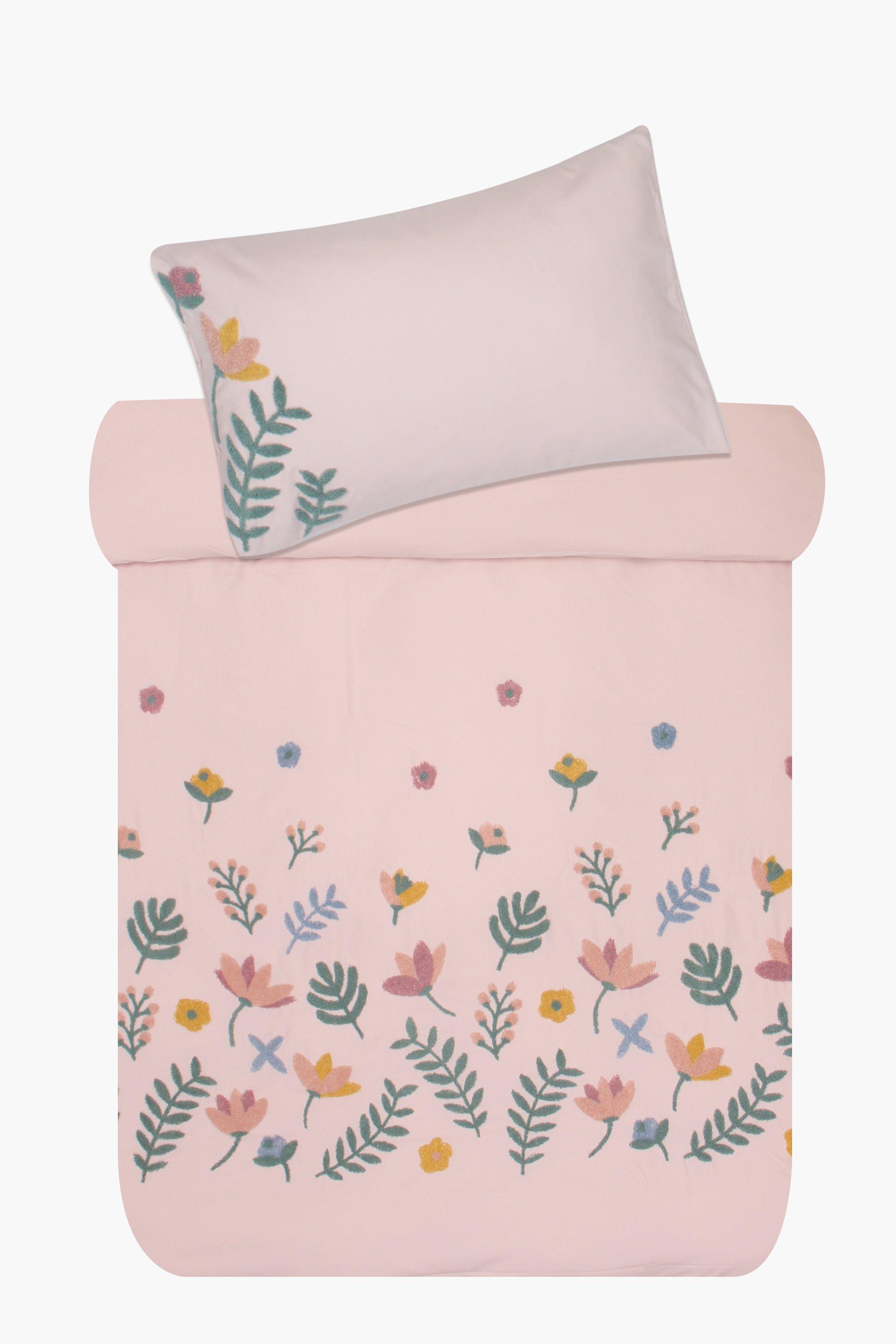 Microfibre Tufted Pastel Flowers Duvet Cover Set