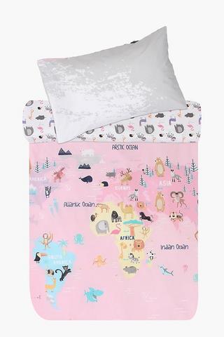 Polycotton World Map Reversible Duvet Cover Set