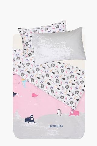 Polycotton World Map Reversible Duvet Cover Set