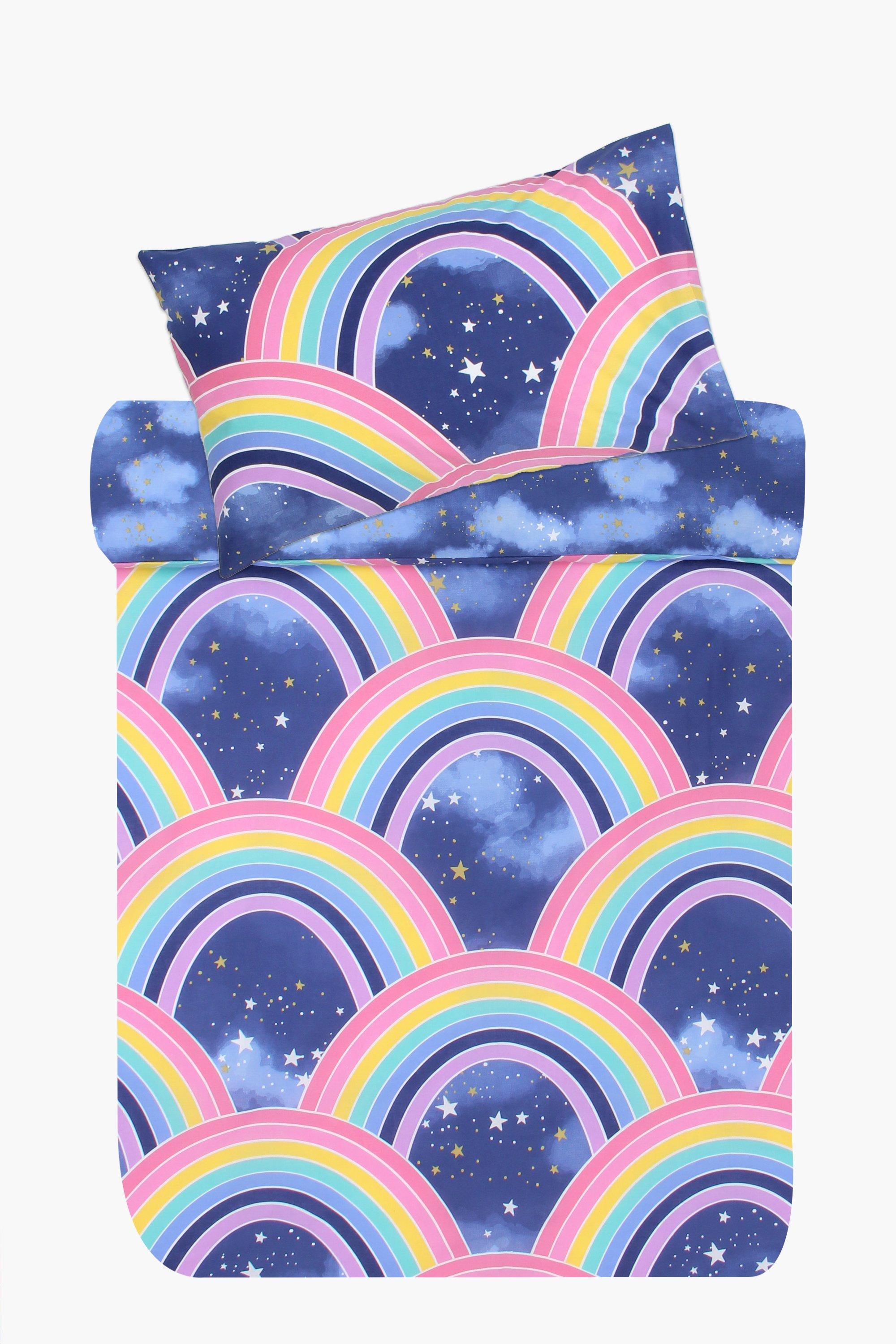 Polycotton Rainbows Glow In The Dark Reversible Duvet Cover Set