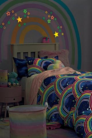 Polycotton Rainbows Glow In The Dark Reversible Duvet Cover Set