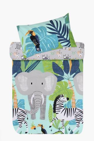Polycotton Jungle Friends Reversible Duvet Cover Set