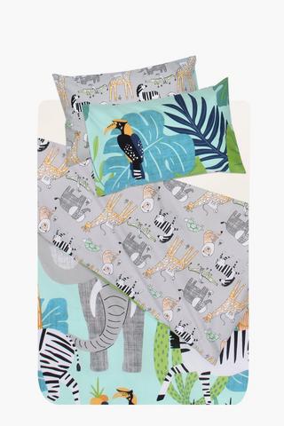 Polycotton Jungle Friends Reversible Duvet Cover Set