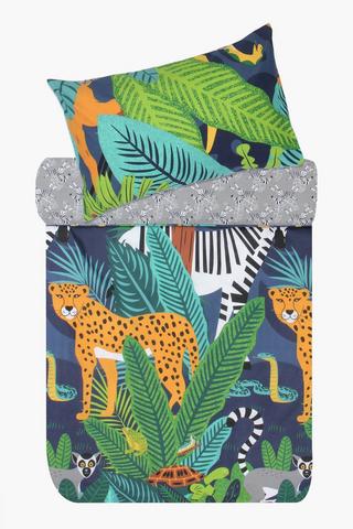 Polycotton Jungle Friends Reversible Duvet Cover Set