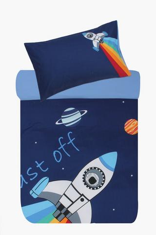 Microfibre Applique Rocket Reversible Comforter Set