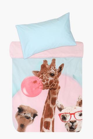 Polycotton Photographic Giraffe Reversible Duvet Cover Set