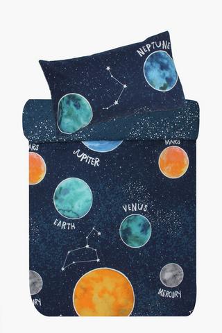 Polycotton Printed Outer Space Glow In The Dark Duvet Cover Set