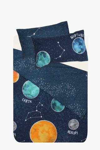 Polycotton Printed Outer Space Glow In The Dark Duvet Cover Set