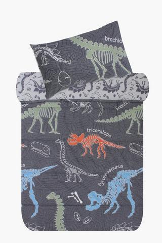 Polycotton Dino Glow In The Dark Duvet Cover Set