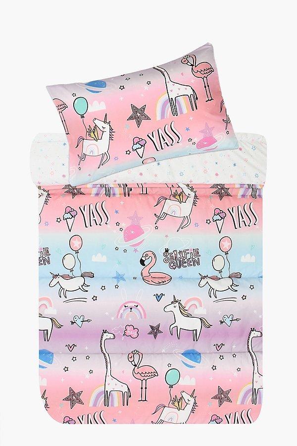 Microfibre Flamingo Party Reversible Duvet Cover Set