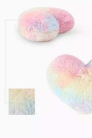 Faux Fur Rainbow Heart Scatter Cushion 40cm