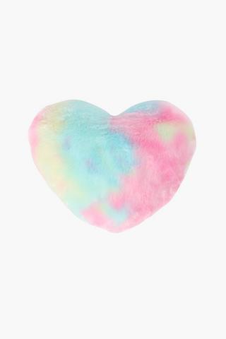 Faux Fur Rainbow Heart Scatter Cushion 37cm