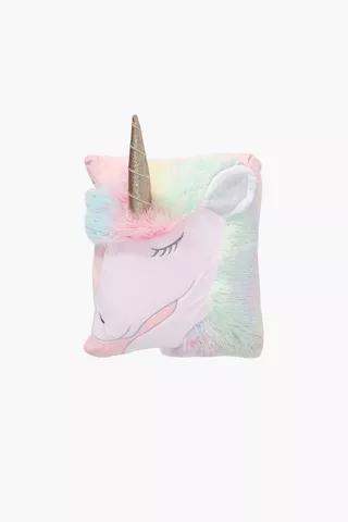 Faux Fur 3d Unicorn Cloud Scatter Cushion, 56x63cm