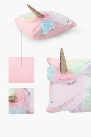 Faux Fur 3d Unicorn Cloud Scatter Cushion, 56x63cm
