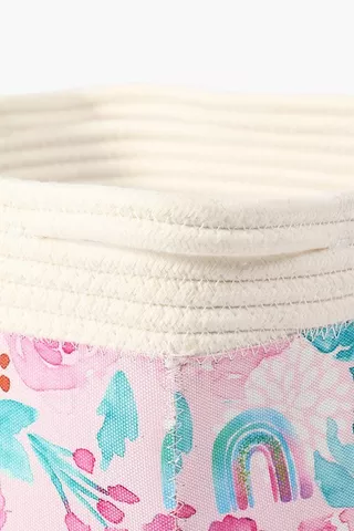 Printed Floral Rope Laundry Basket