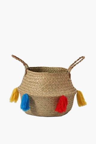 Woven Basket With Tassel Detail