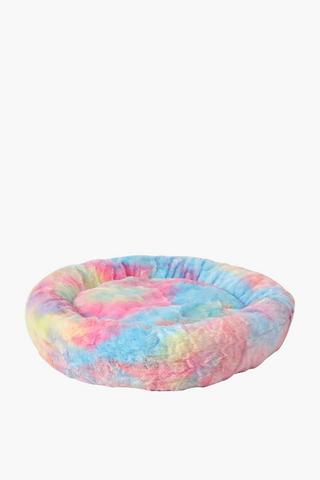 Faux Fur Tie Dye Round Pet Bed