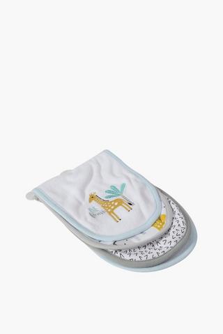 3 Pack Embroidered Safari Burp Cloth
