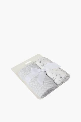2 Pack Cotton Moon And Stars Muslin Swaddle Blankets