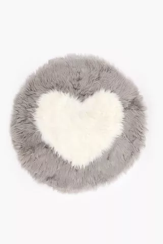 Faux Fur Round Heart Rug, 95cm