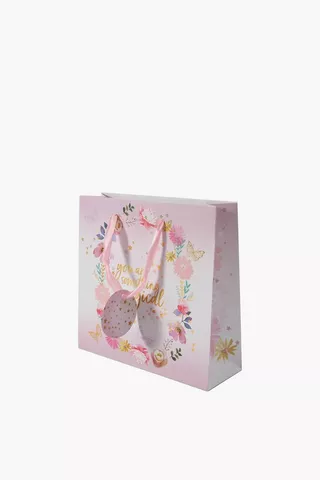 Gift Bag Floral Wreath With Foil, Small