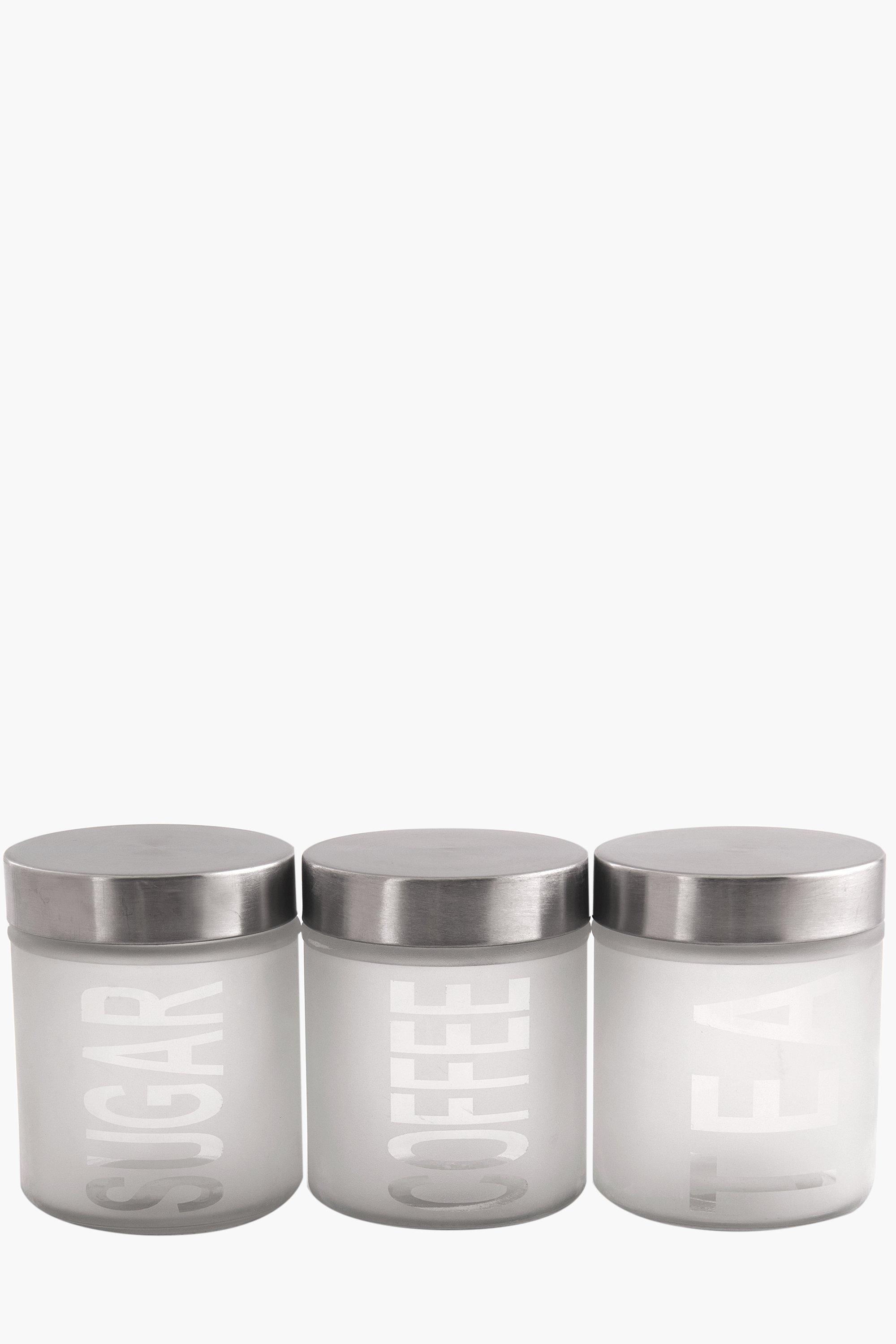 Set Of 3 Frosted Glass Canisters, 600ml