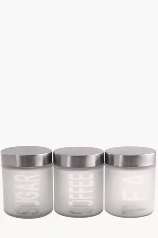 Set Of 3 Frosted Glass Canisters, 600ml