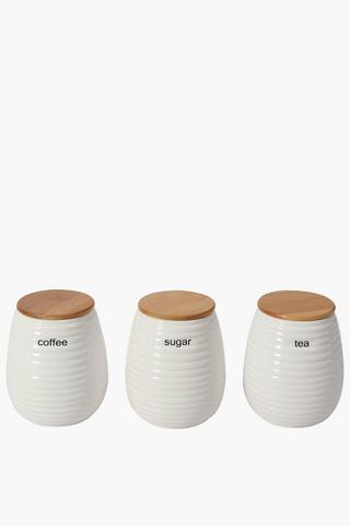 Set Of 3 Ceramic Ribbed Canisters