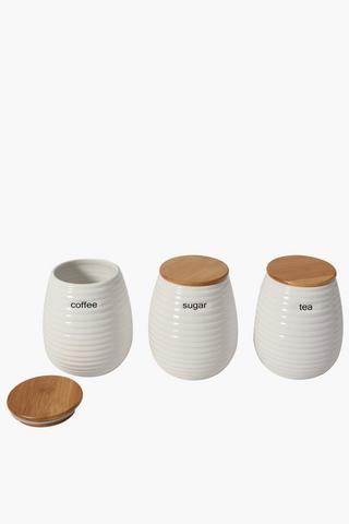 Set Of 3 Ceramic Ribbed Canisters