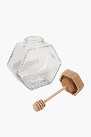 Hexagon Glass Honey Jar With Spoon