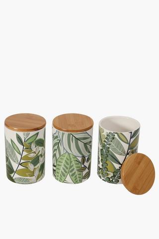 Set Of 3 Floral Canisters