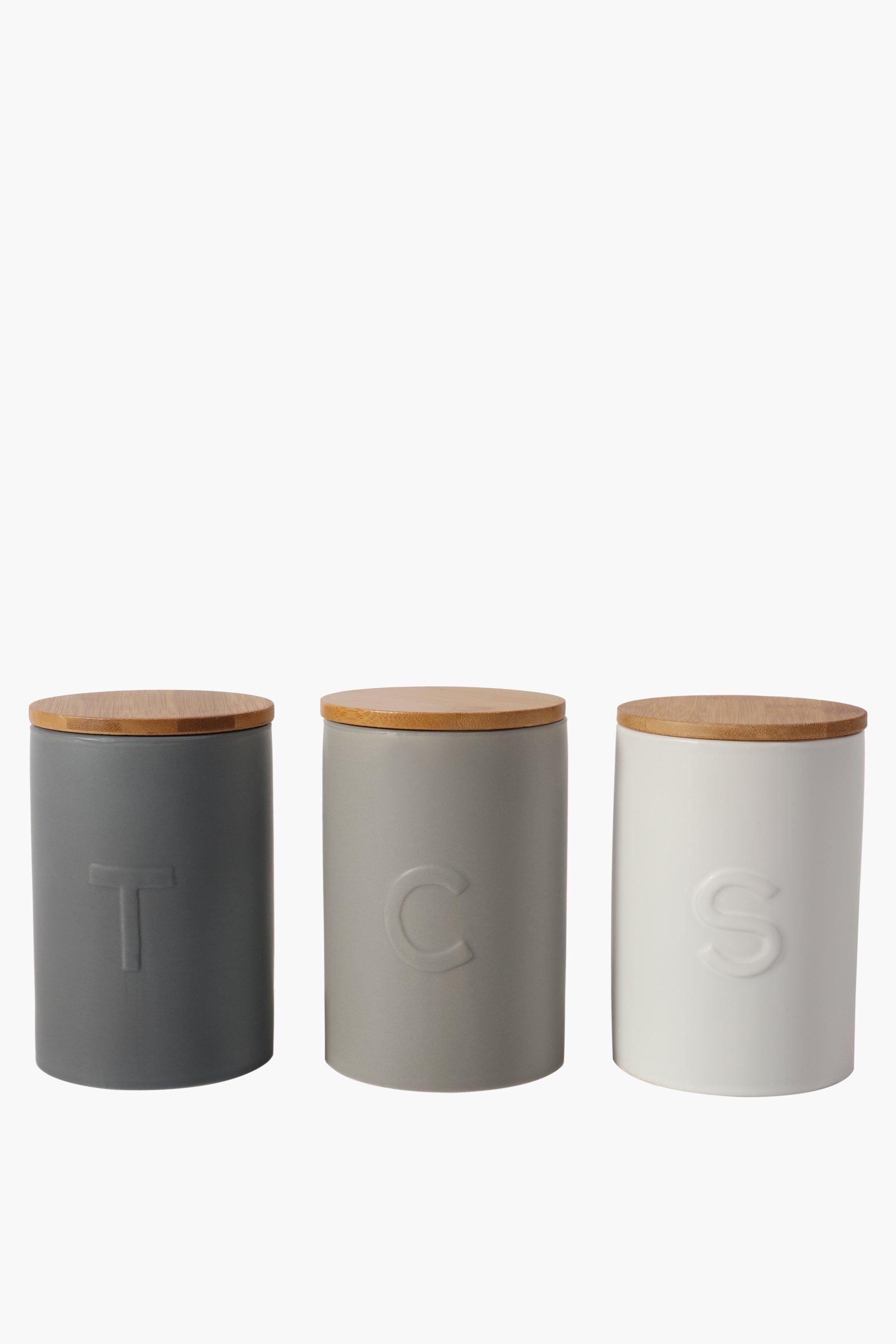 Set Of 3 Embossed Ceramic Canisters