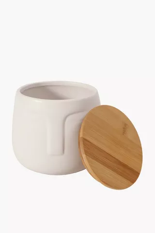 Face Canister With Wood Lid Large