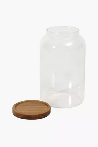 Acacia Wood And Glass Jar Large