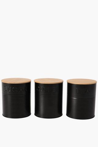 Set Of 3 Galvanised Ribbed Canisters