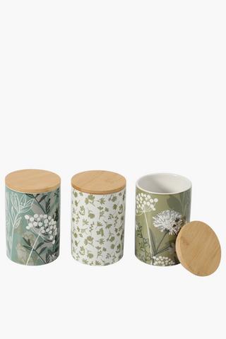 Set Of 3 Floral Canisters