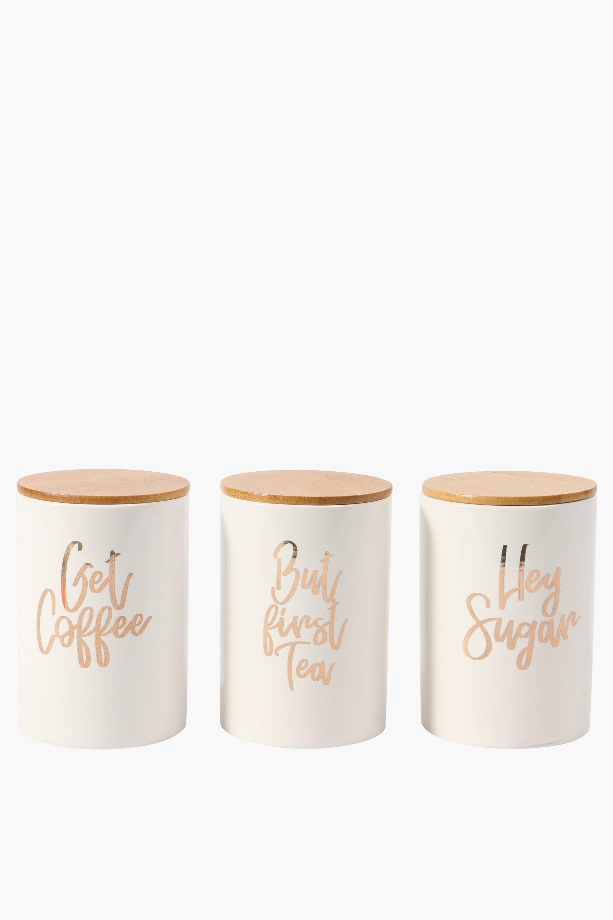 Set Of 3 Ceramic Script Canisters