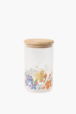Floral Decal Glass Jar, 1100ml
