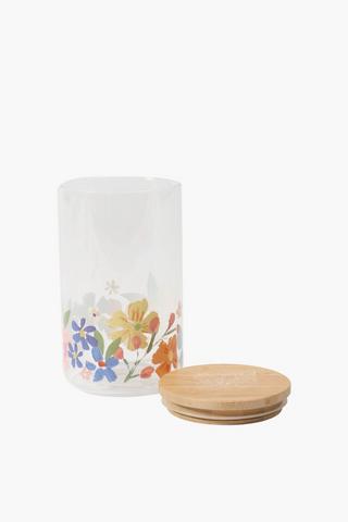Floral Decal Glass Jar, 1100ml