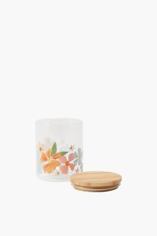 Floral Decal Glass Jar, 710ml