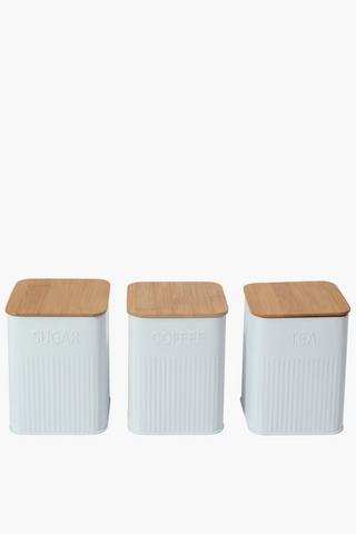 Set Of 3 Ribbed Galvanized Canisters