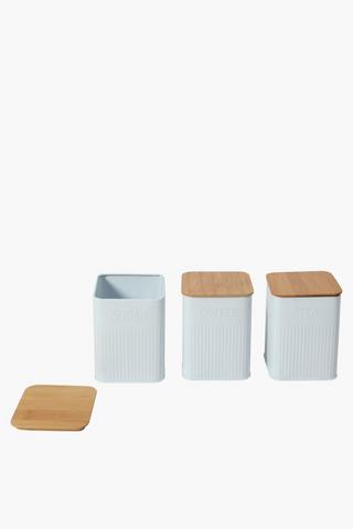 Set Of 3 Ribbed Galvanized Canisters