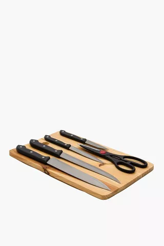 6 Piece Knife Set On Chopping Board
