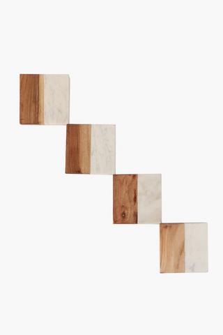 4 Pack Wood And Marble Coasters