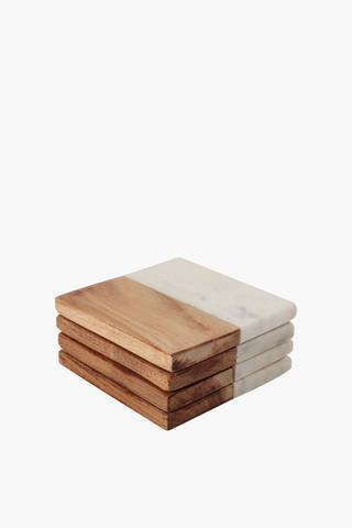 4 Pack Wood And Marble Coasters