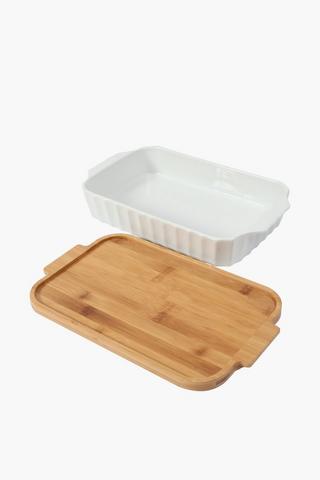 Ceramic Casserole With Bamboo Tray, Large